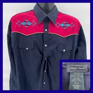 Vintage High Noon Aztec Western Shirt Mens XL Pearl Snap Southwest Geometric